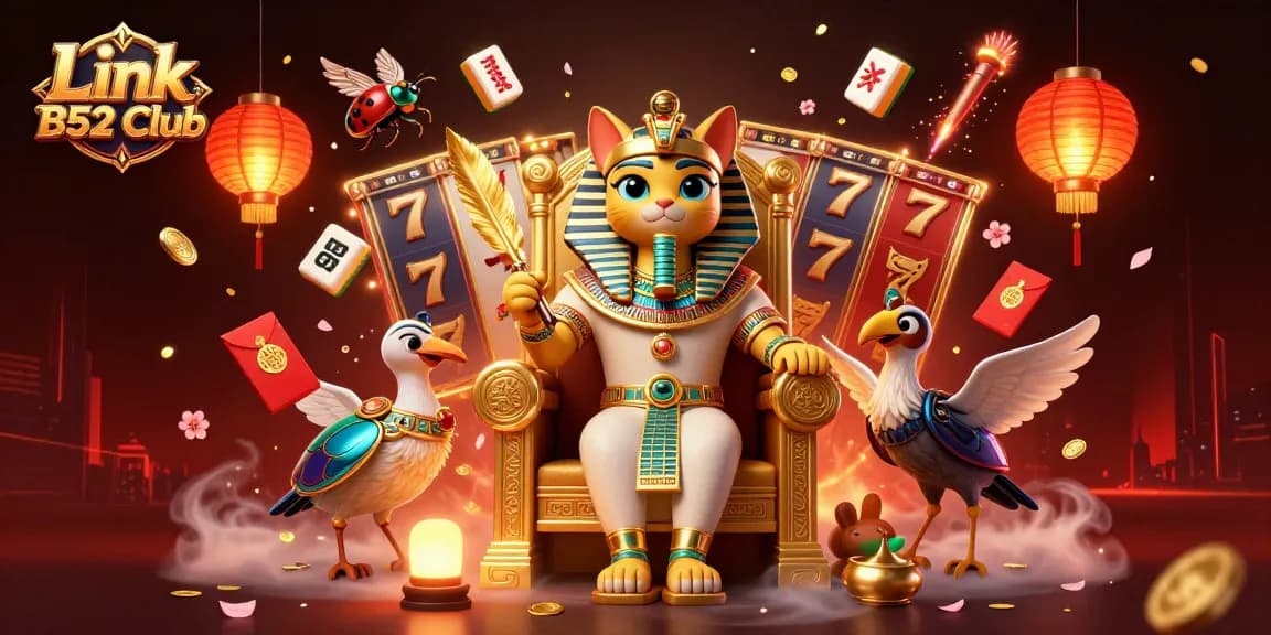 Play thrilling games at Link B52 Club with engaging 3D illustrations showcasing vibrant casino elements.