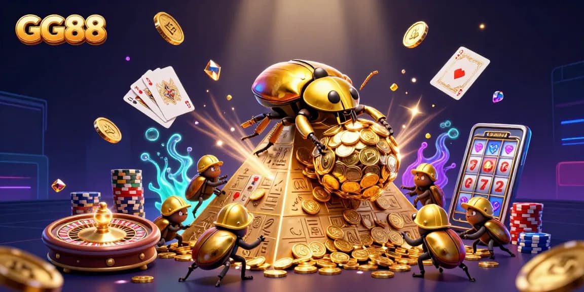 Experience thrilling gameplay at GG88 with vibrant casino elements amidst golden treasures.