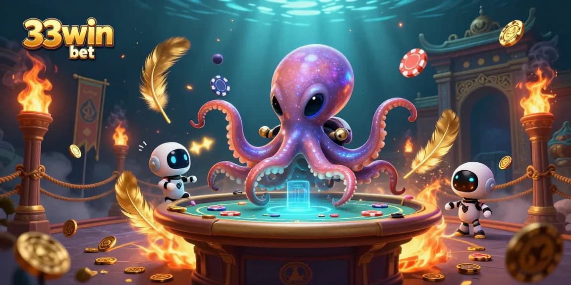 Experience thrilling gameplay at 33win bet, showcasing an alien octopus amidst a vibrant casino scene.
