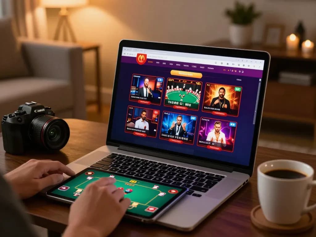 Engaging player's home setup for MM88 online casino gaming with poker interface displayed.