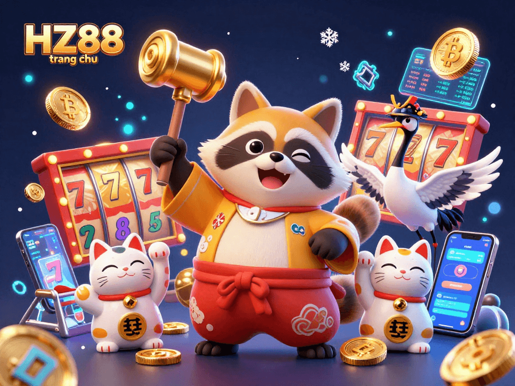 Play and win on HZ88 trang chủ with dynamic gaming characters and neon elements in a vibrant 3D scene.