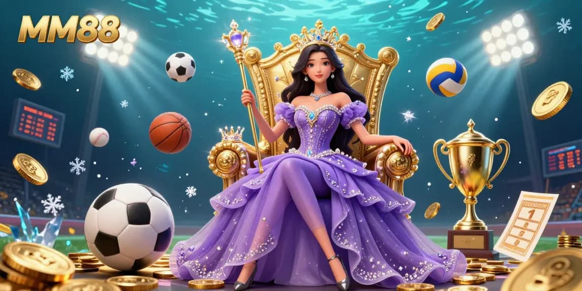 Experience the excitement of MM88 sports betting with a vibrant scene of dynamic action and glittering gold elements.