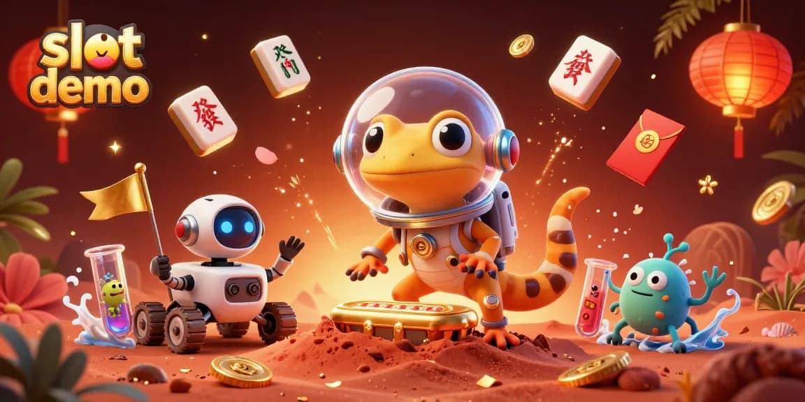 Slot demo dengan gecko Mars menemukan kasino emas yang tersembunyi, dikelilingi elemen permainan.