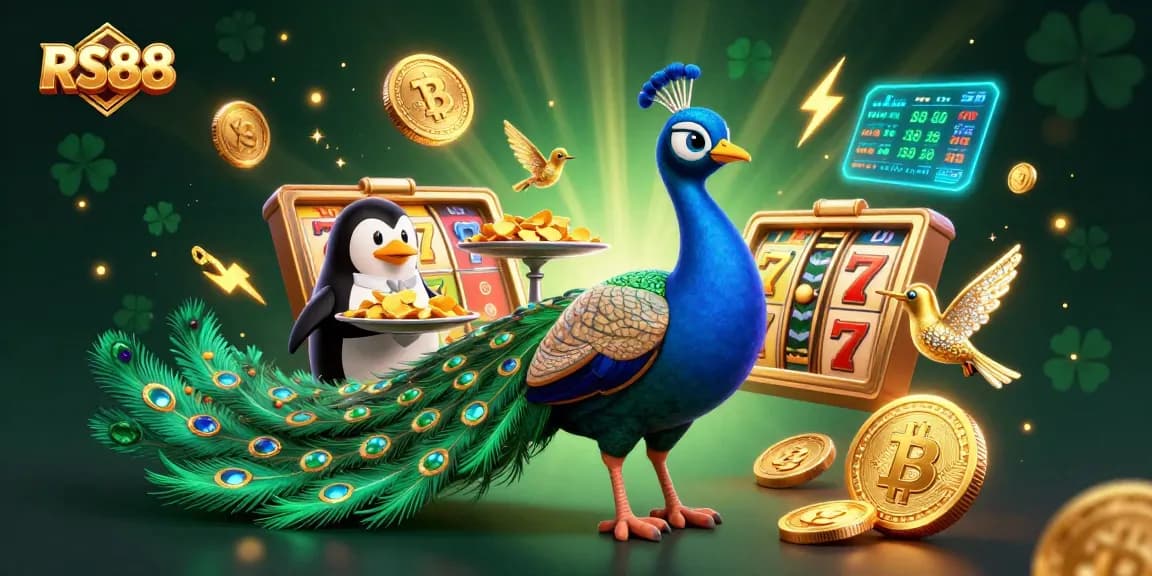 Engage in winning slots at RS88 with vibrant characters and digital elements showcasing a rich casino atmosphere.