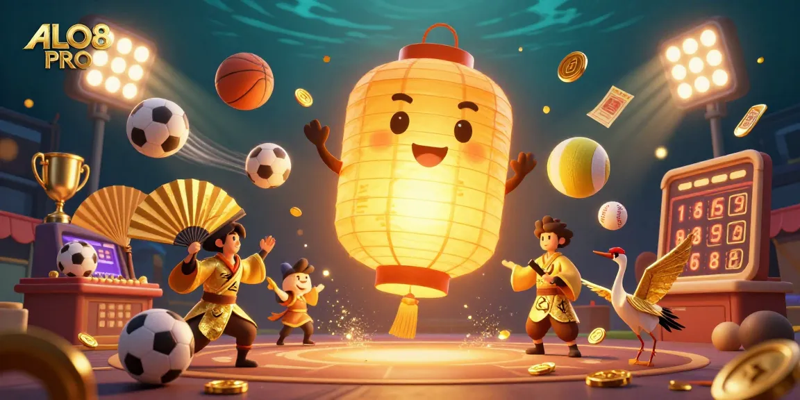 Experience thrilling gameplay with ALO8 PRO in a vibrant, dynamic casino scene featuring golden elements and sports action.