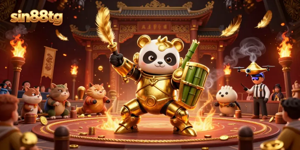 Engage in thrilling casino action at sin88tg with 3D cartoon characters in a vibrant gambling arena.
