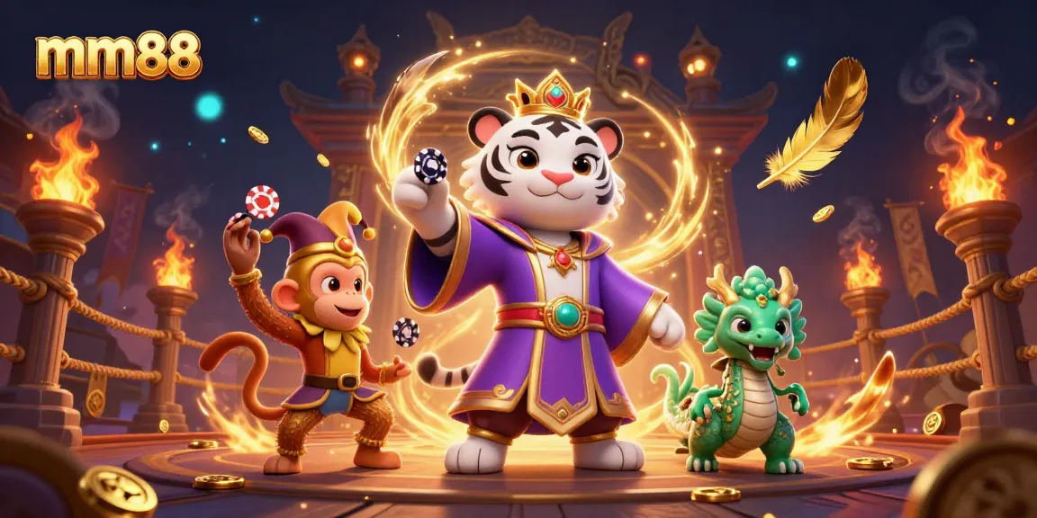 Experience thrilling adventures at mm88 with a vibrant casino scene populated by animated characters.