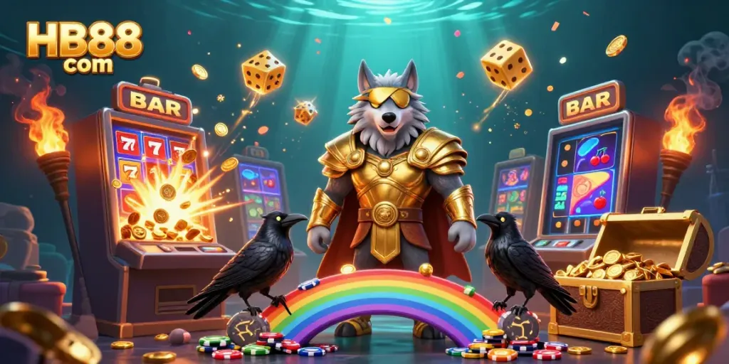 Experience the vibrant casino world of HB88 com with Odin and his ravens amidst jackpot excitement.