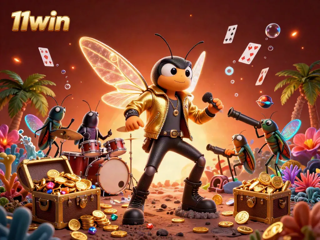 Experience the thrilling action of 11win with a dynamic underwater scene featuring a rock star and game elements.