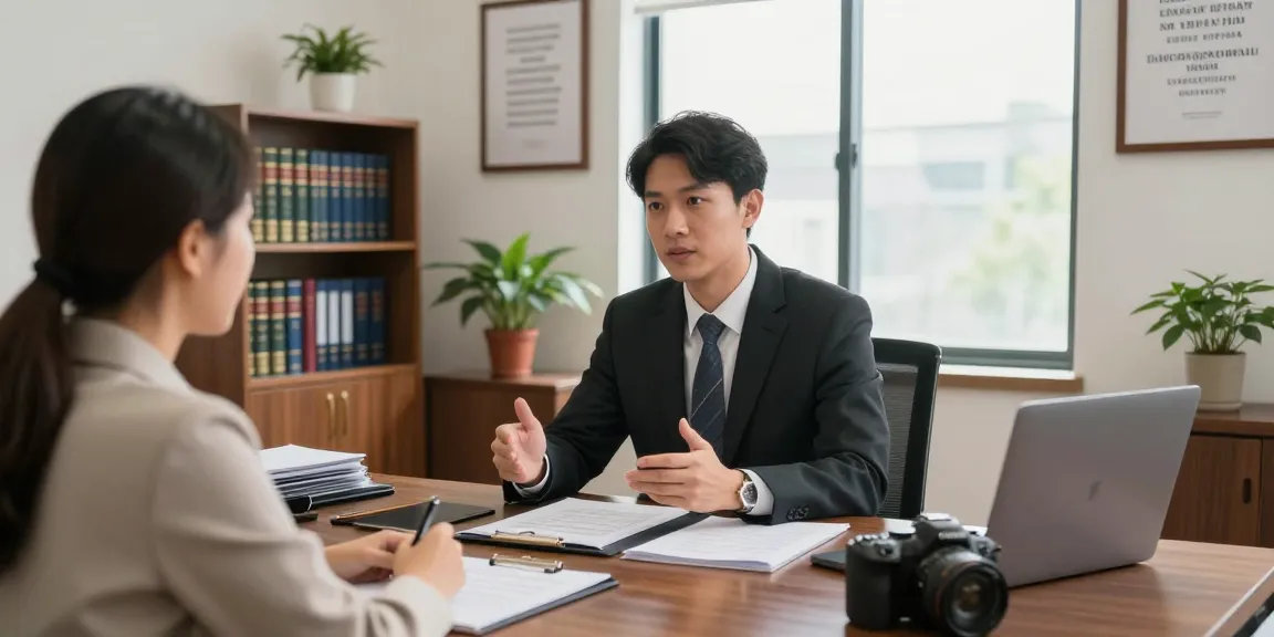 Law firm consultation showing a lawyer assisting a client; visit the website for legal guidance.