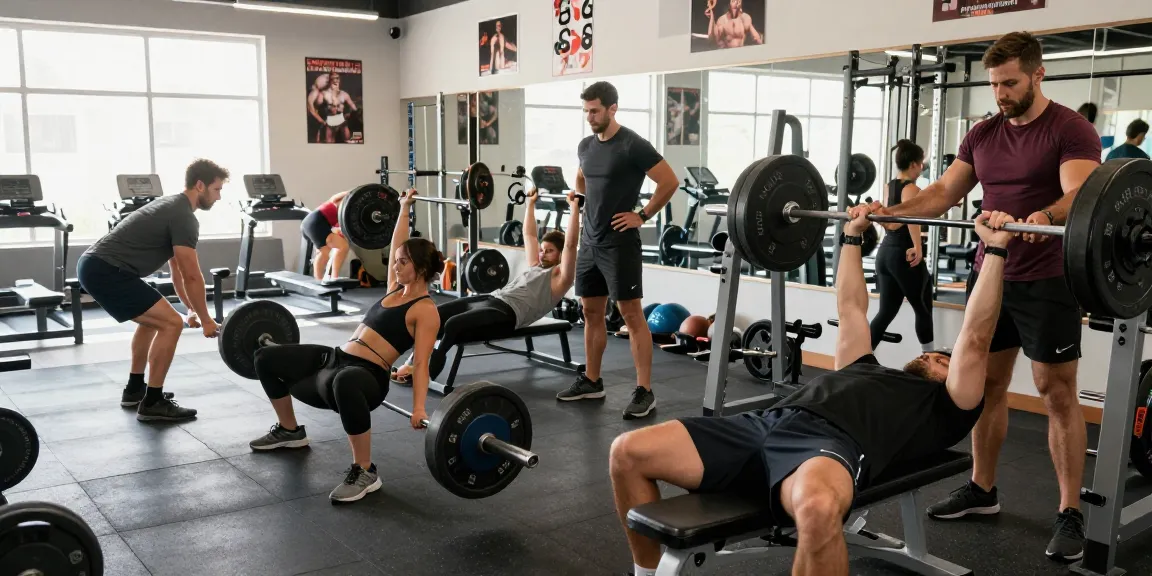 Atletas de Esteroidesshop entrenando en un gimnasio moderno, mostrando fuerza y motivación a través de diversos entrenamientos.