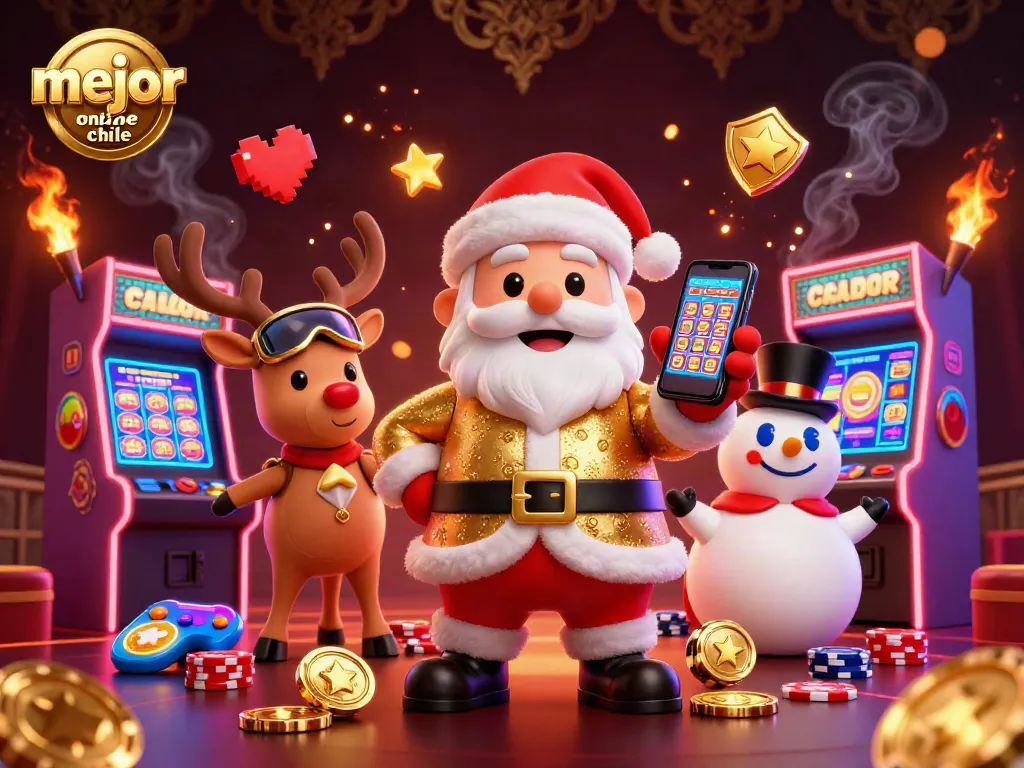 Mejor casino online Chile, Santa Claus y sus amigos celebran en un entorno de lotería y tragamonedas.