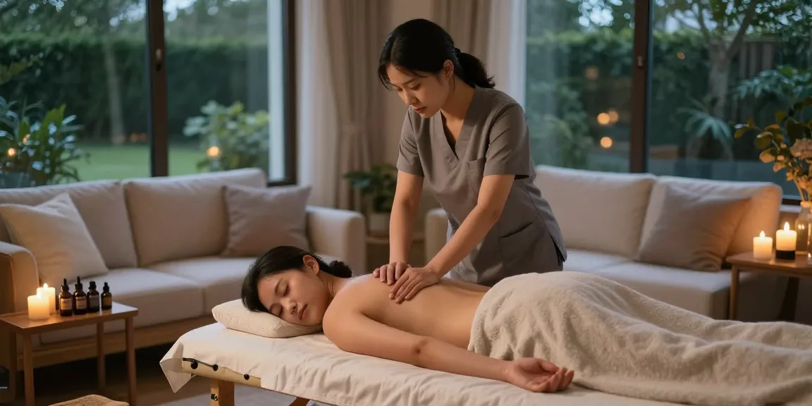 Relaxing 출장마사지 scene with professional therapist and soothing ambiance.