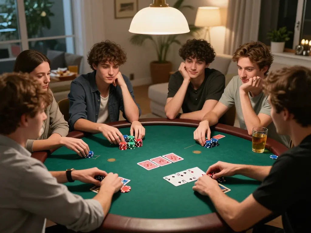 Engaging in a poker game at home, focusing on s8 strategies during a lively evening.