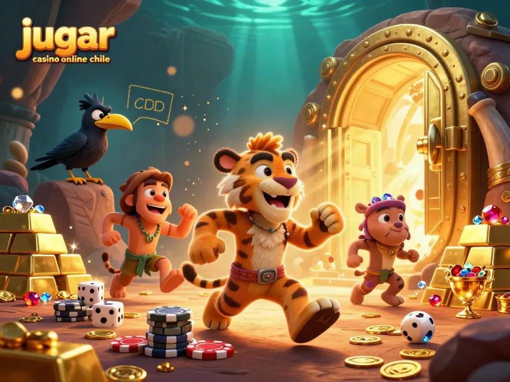Juega casino online chile en una ilustración vibrante de una escena de un casino prehistórico