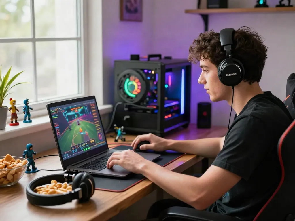 Player engaging in an exciting fc88 online gaming experience at home with dynamic gaming setup.