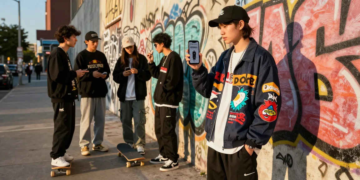 Fashion-forward urban scene showcasing rokok88 merchandise app in vibrant street setting.