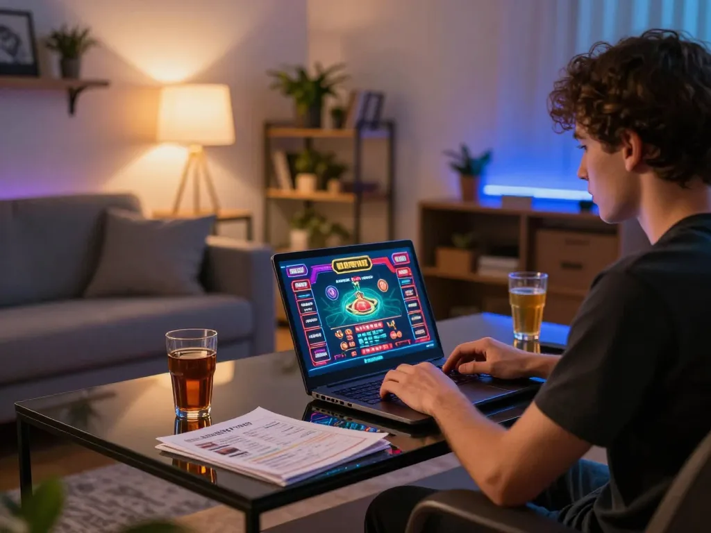 KJC online gaming setup showing player engaging with casino interface featuring vibrant graphics.