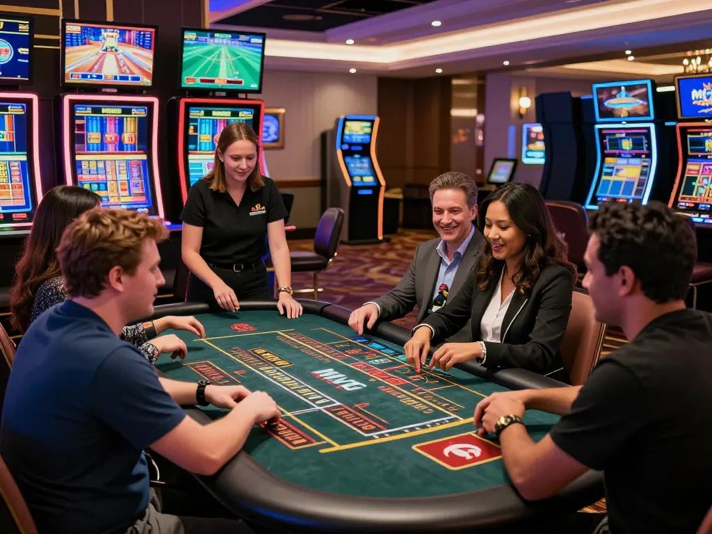 Players at MM88 day casino enjoying dynamic gaming experience amidst a vibrant atmosphere and engaging interactions.