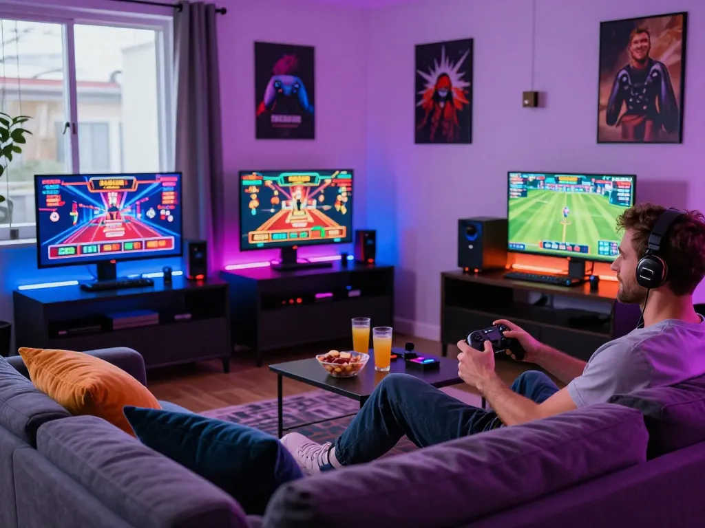 Exciting gaming setup showcasing https://rr88c.mobi/ with a player immersed in online betting and casino games.