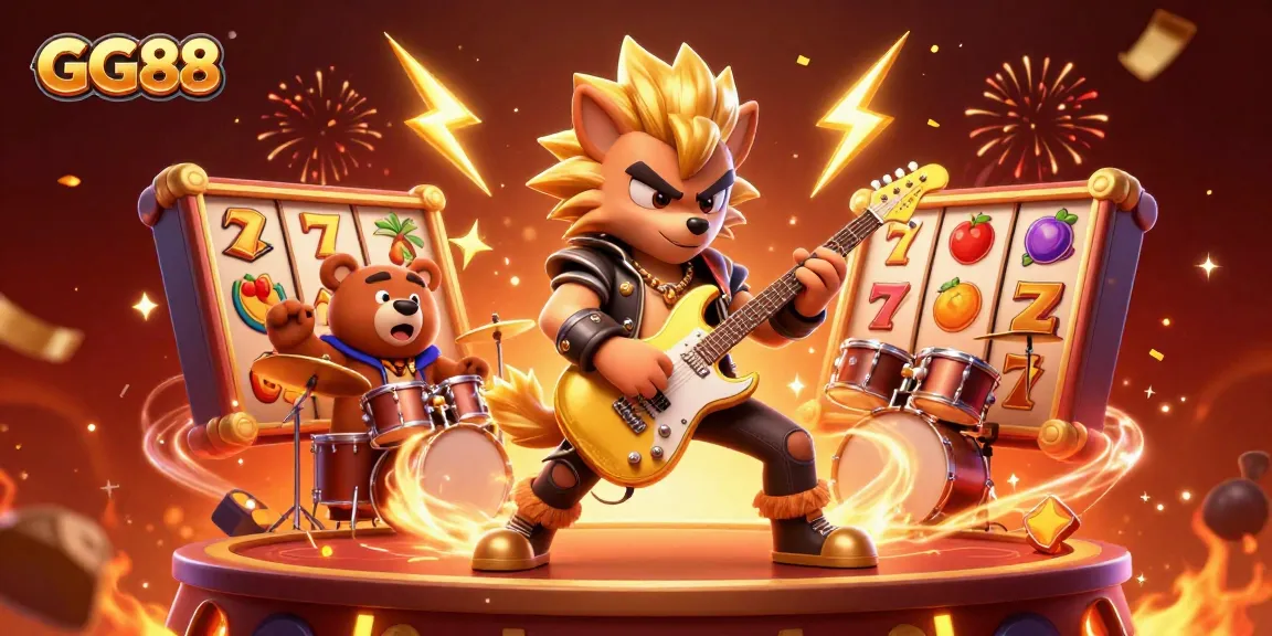 Engage and win big at GG88 with an electrifying atmosphere featuring cartoon characters in a lively casino setting.