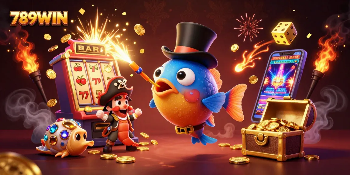 Experience thrilling casino excitement with the 789WIN anglerfish attracting golden coins in this vibrant scene.