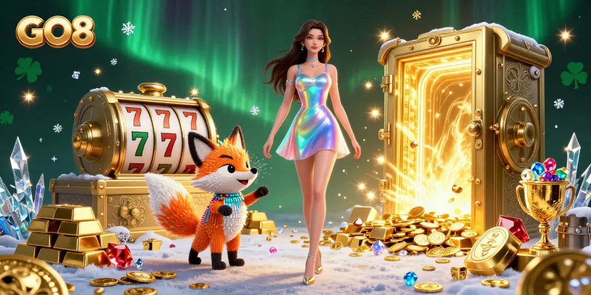 Experience thrilling jackpots with GO8 in this vibrant casino-inspired illustration.