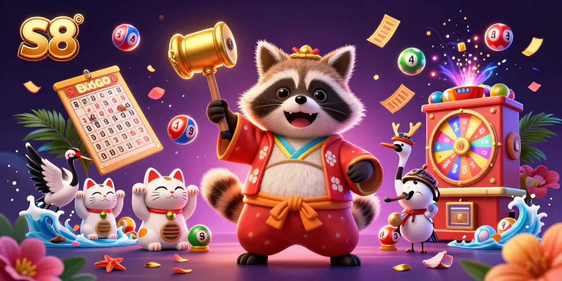 S8 features vibrant, playful casino elements with a lucky tanuki mascot, attracting gamers' attention.