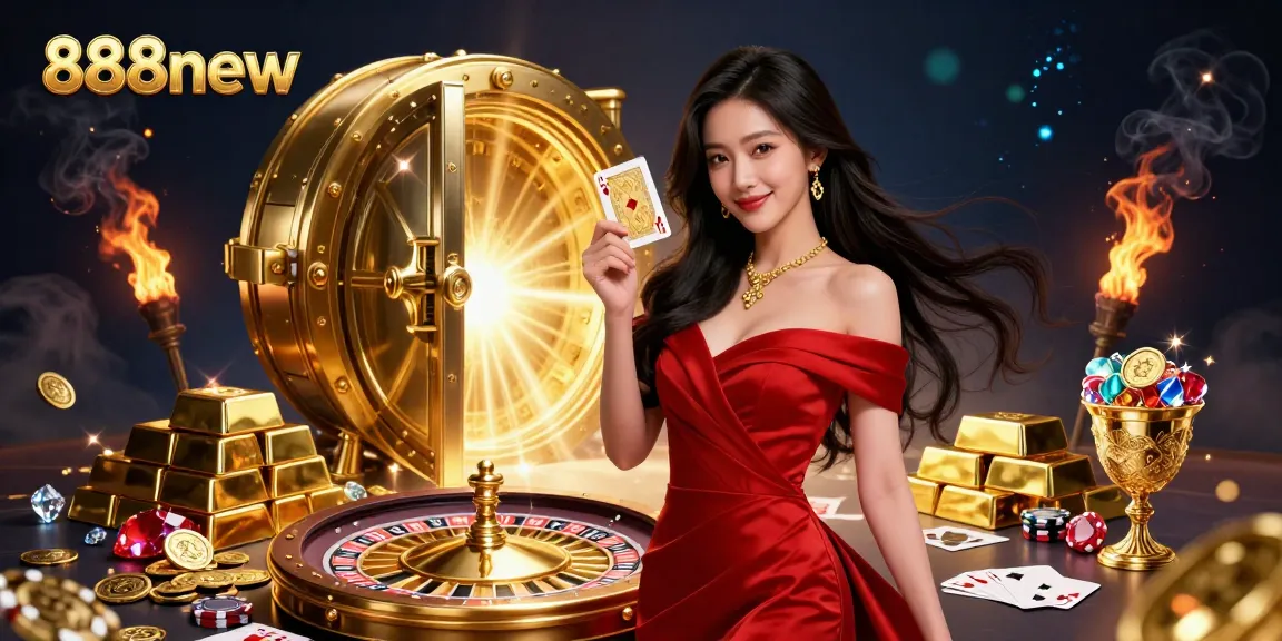 Experience winning spins with 888new at a vibrant casino scene featuring a confident Asian player.