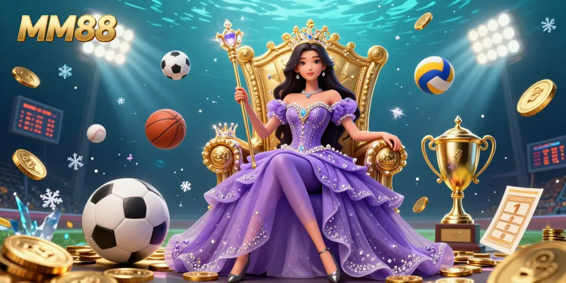 Experience the excitement of MM88 sports betting with a vibrant scene of dynamic action and glittering gold elements.