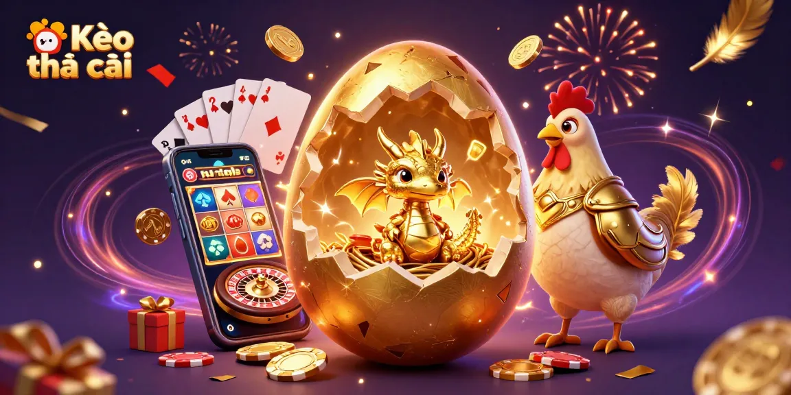 Engage in Kèo nhà cái action with this vibrant scene featuring a golden dragon, poker chips, and a colorful slot game.