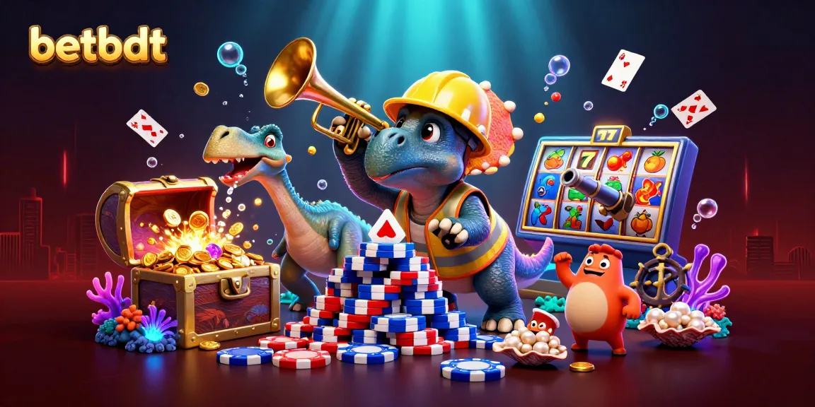 Watch betbdt's 3D triceratops build a poker chip pyramid in an animated casino celebration.