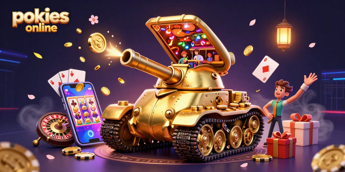 Experience pokies online in an ultra-detailed casino tank scene with vibrant game elements and festive energy.