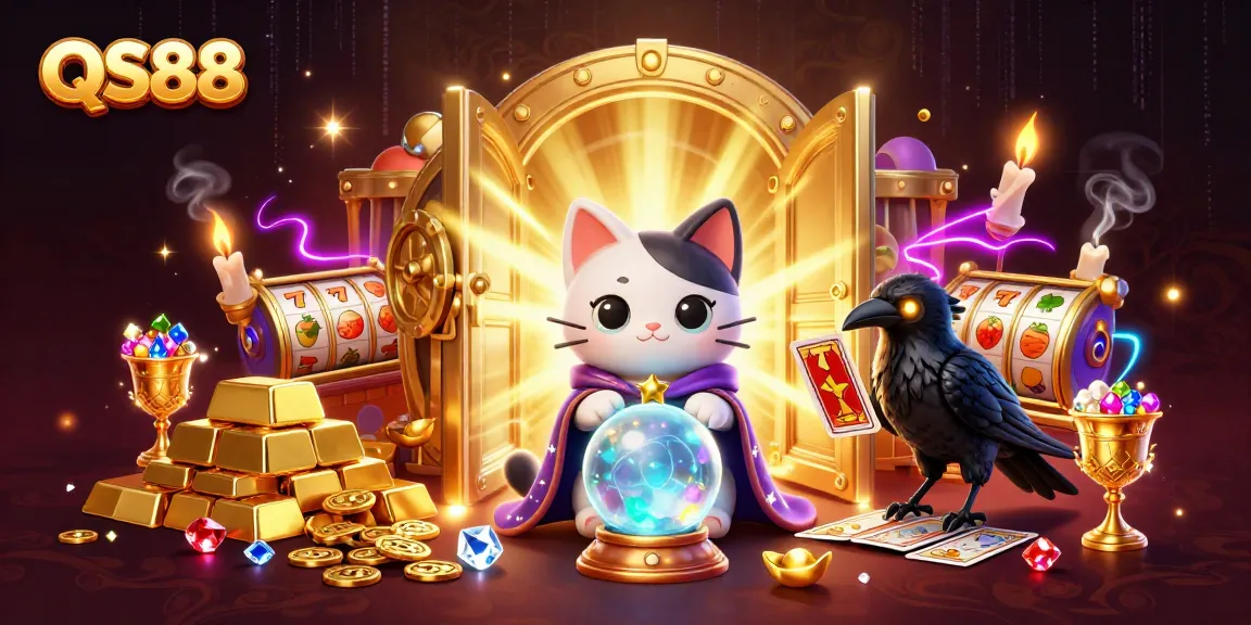 QS88 players enchant with a mystical casino scene featuring treasures and fortune tellers.