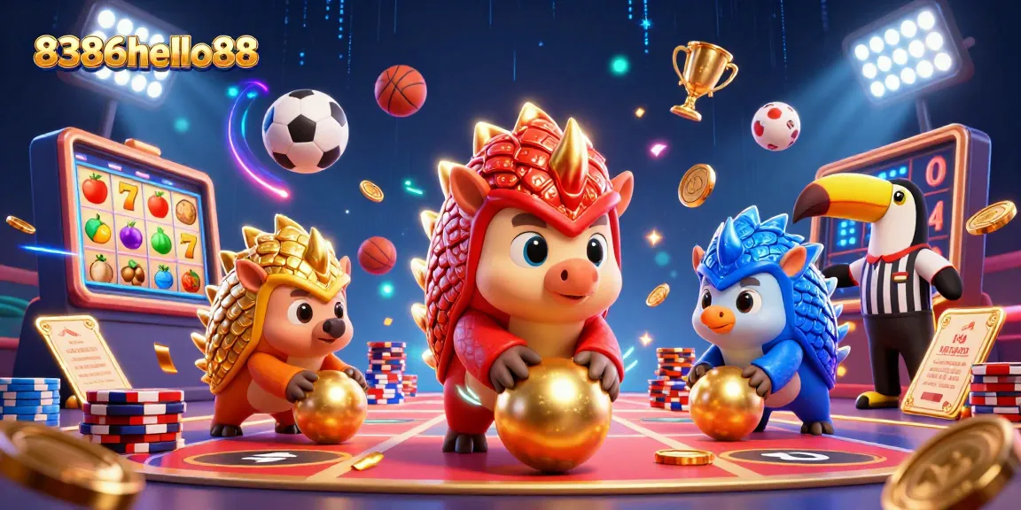 Experience exciting wins with 8386hello88 as rival pangolins battle in a vibrant casino setting.