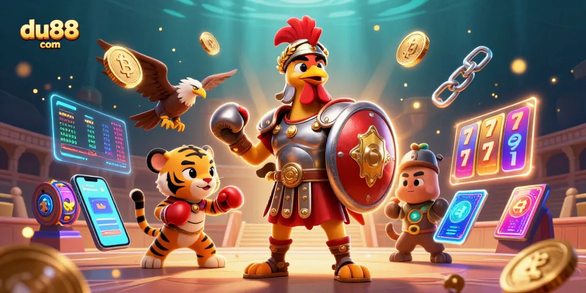 Engage in thrilling gameplay at du88 com with gladiator rooster, Bitcoin coins, and immersive slots.